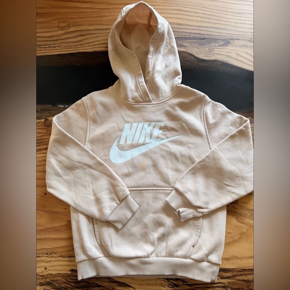 Nike Kids Cream Hoodie with White Swoosh